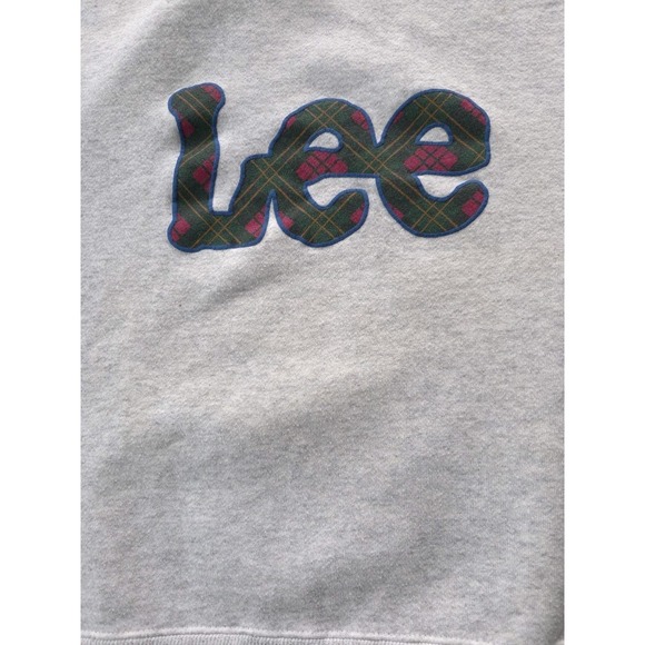 Vintage 90s Lee Heavyweight Plaid Logo Grey Crewneck Sweatshirt USA Made L - Picture 5 of 12